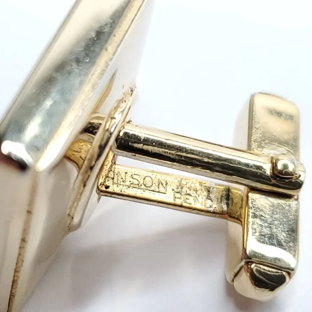 Vintage Anson Cufflinks Gold Tone Brown Leather Square
